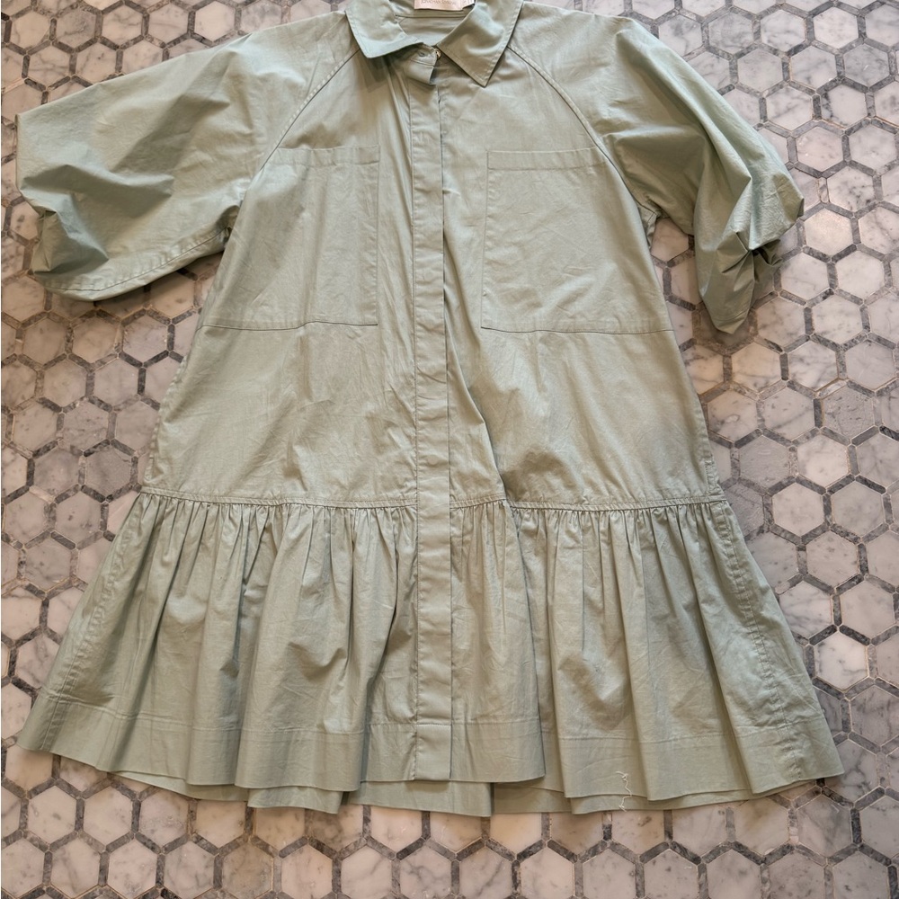 Jonathan Simkhai Calista shirt dress puff sleeve green